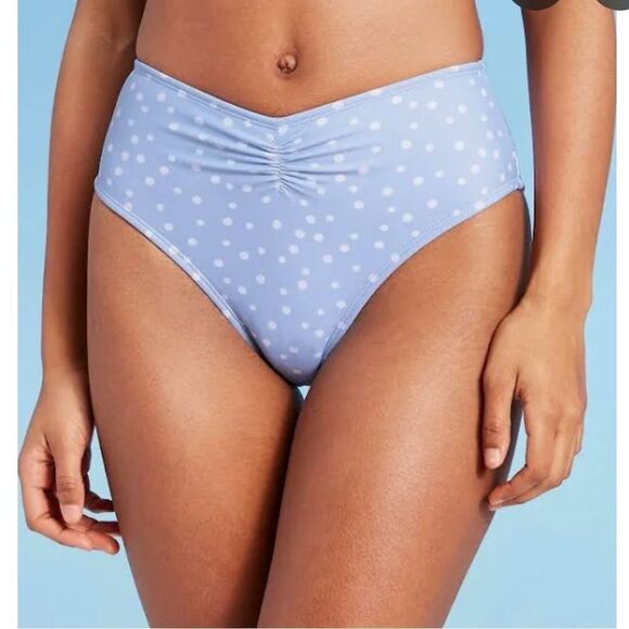 NWT Xhilaration Large Blue White Polka Dot Bathing Suit Bottom - Picture 1 of 10